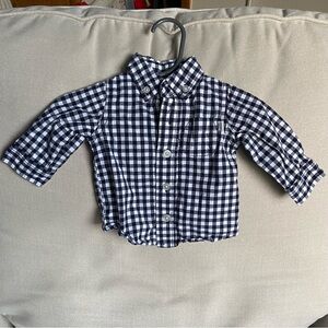 Navy gingham check button up shirt